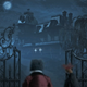 Gonzo and Pepe the King Prawn face Disney's Haunted Mansion as its spooky gates open in front of them.